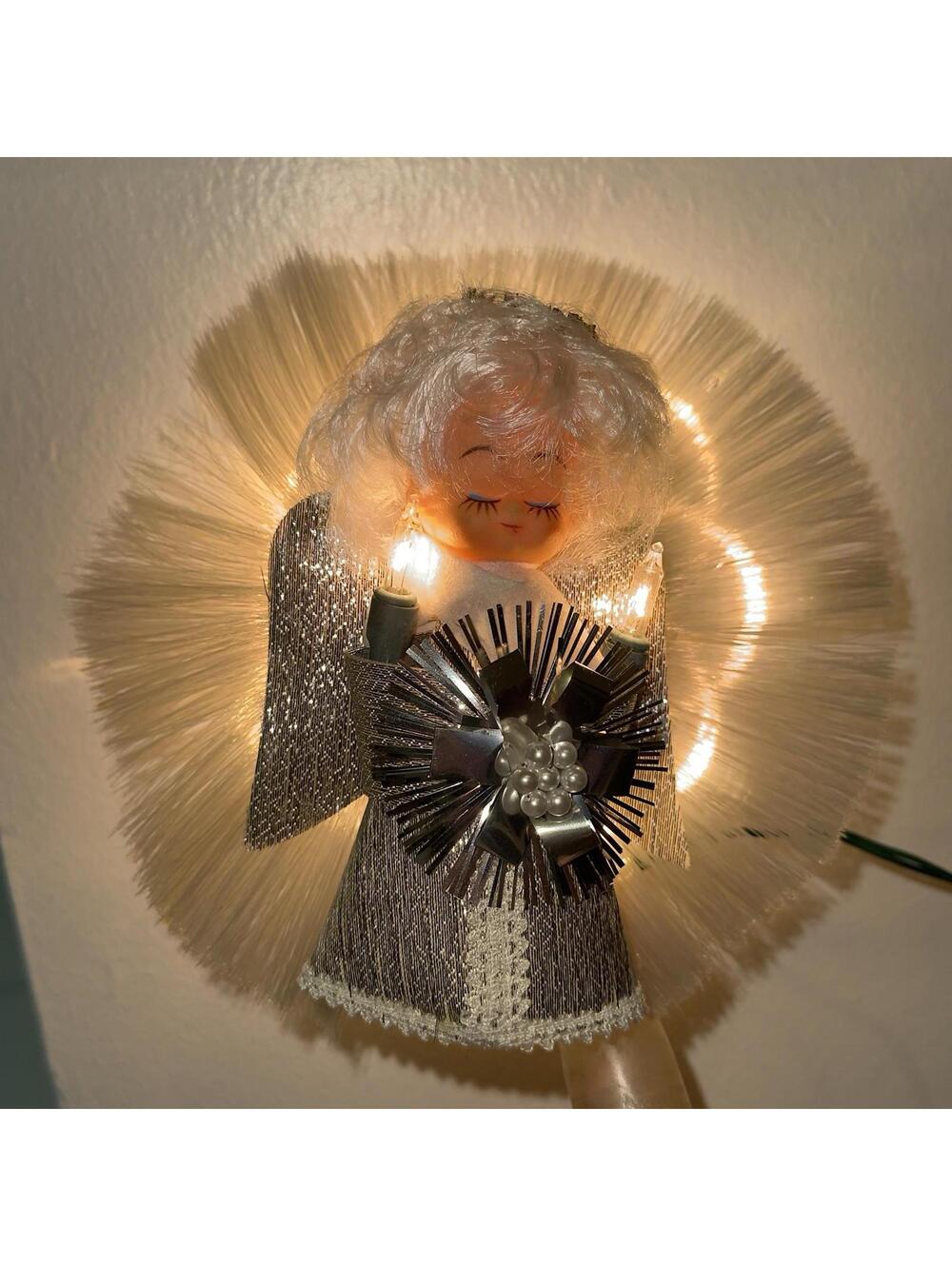 Kurt Adler Silver Praying Angel Fiber Optic Christmas vintageTree Toppe